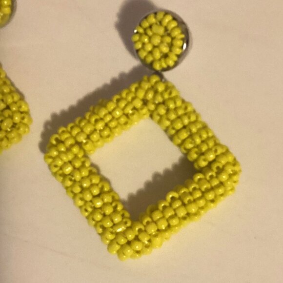 Women's Bohemian Seed Bead Square Bold Colorful Yellow Earrings Jewelry Retro - Picture 2 of 6
